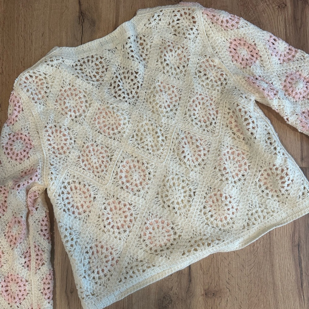 Pink and Cream Crochet Women's Sweater - Picture 4 of 4